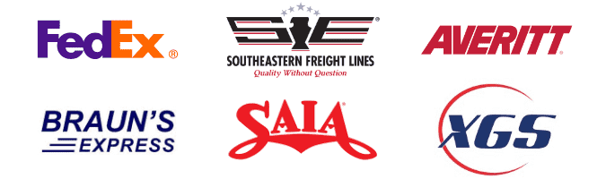 Major Shipping Lines that we work with including FedEx, Southeastern, Averitt, Brauns, SAIA, and XGS